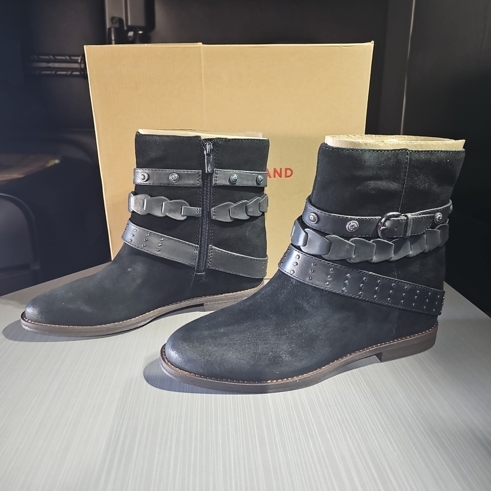 Lucky Brand LK-MIAV Black Oiled Suede Western Moto Boots Women's 11M NEW In Box
